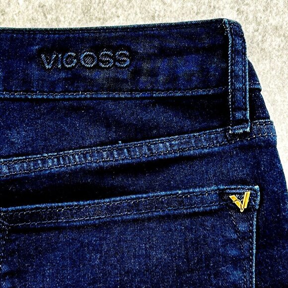 Vigoss Jagger Flare Dark Blue Denim Jeans Size 30 Mid-Rise Stretch Cotton Blend - Picture 10 of 15